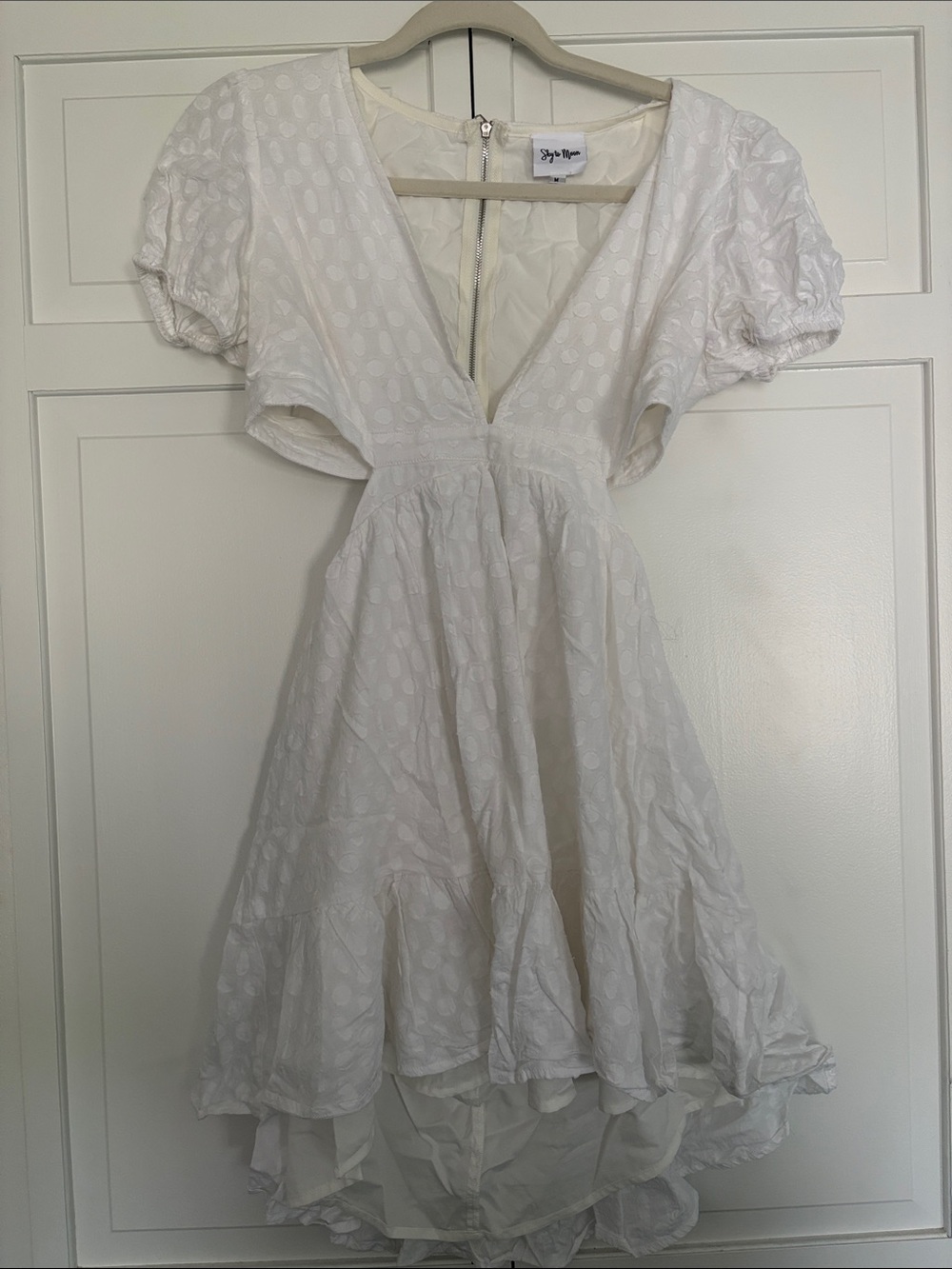 White V-Neck Puff Sleeve Summer Dress